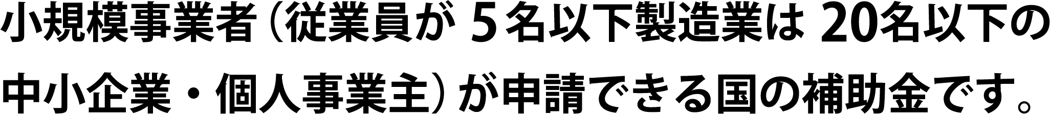 小規模事業者（従業員が5名以下製造業は20名以下の中小企業・個人事業主）が申請できる国の補助金です。