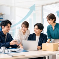 中小企業が新製品開発・新市場進出・海外展開によって成長するイメージ